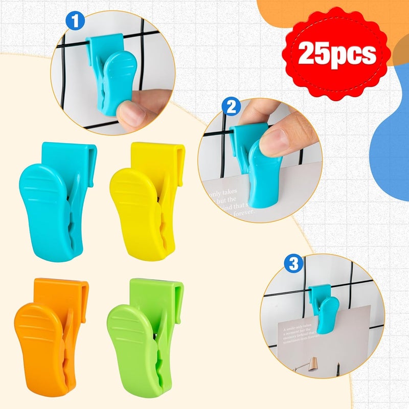 Starry 25 PCS Grid Wall Clips, Colorful Gridwall Sign Holder, Multifunctional Plastic Display Sign Holder Panel Clips for Home, Retail, Workspace Organization & Displays - Image 3